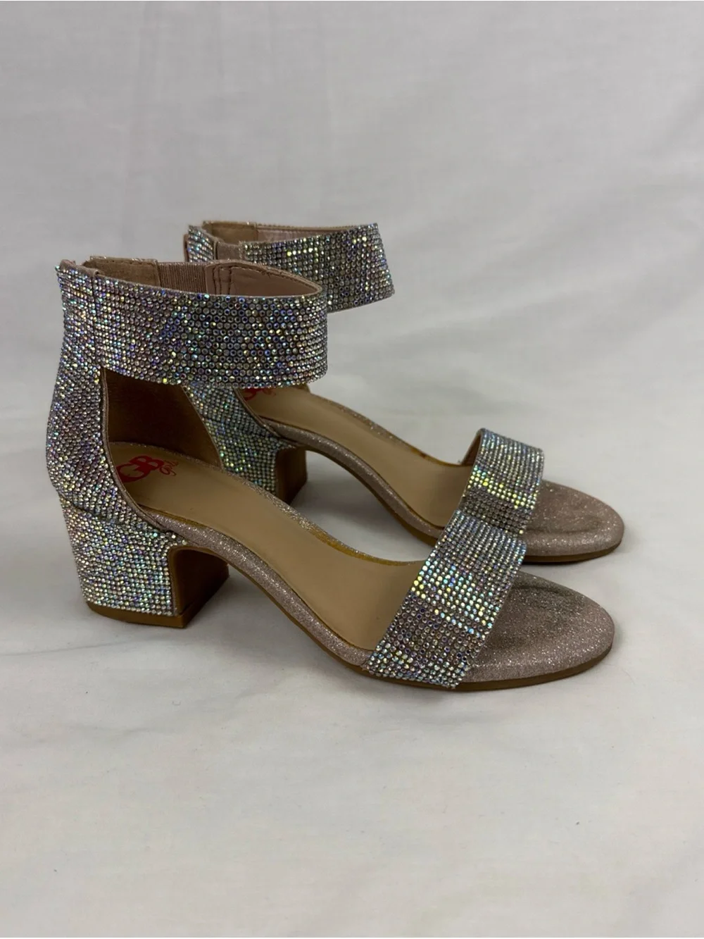 GB Girls' Roniiee Rhinestone Ankle Strap Dress Sandals Sparkling Block Heels